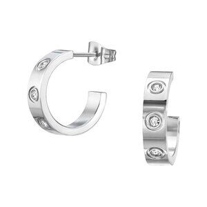 Stainless Steel Crystal Half Hoop Stud Earrings​